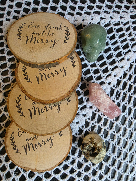 Festive Wood Slice Coaster Set